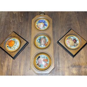 Vintage 3 Collectible E.A.  Riba Co. Fruit Plaque Wood Ceramic MCM Kitchen